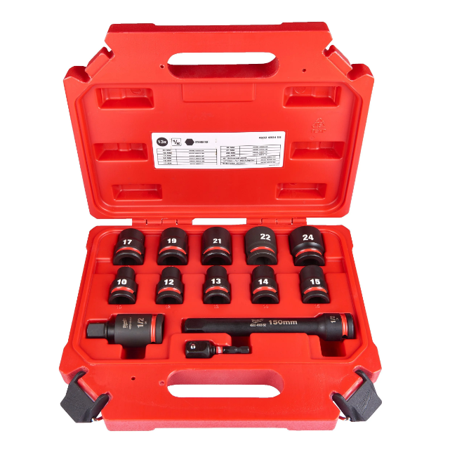 Conjunto de 13 Peças de Chaves de Caixa de Impacto Curtas de 1/2"
